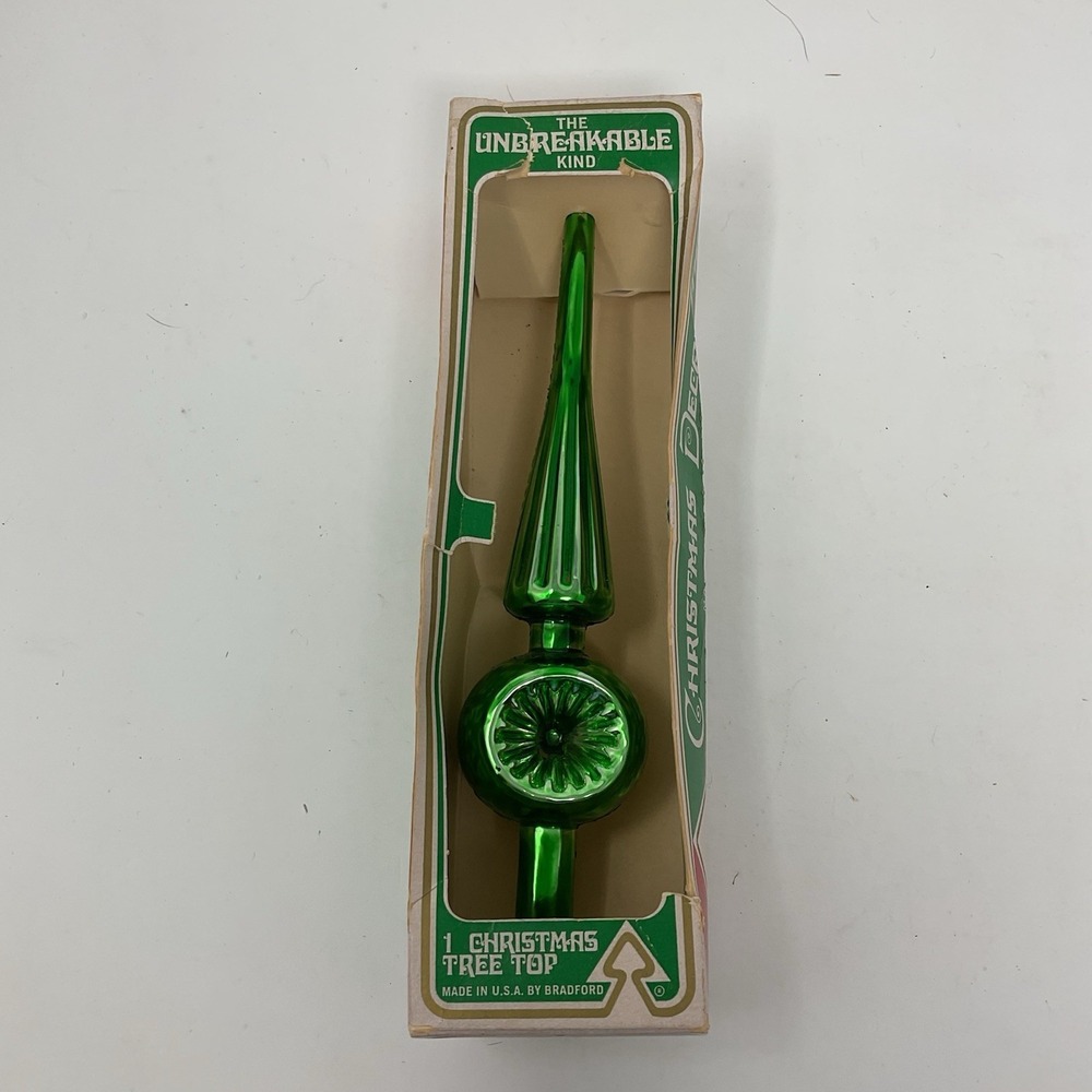 Vintage Bradford Christmas Tree Topper Green Unbreakable W/ Box Made In USA